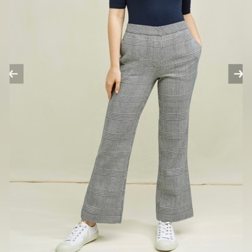 people tree 8 organic cotton Sienna tweed plaid trousers cropped career pant